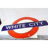Original London Transport ' White City Enamel ' Underground Sign, 149cms long