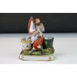 19th century Porcelain Match Holder and Striker in the form of a French Revolutionary Drummer, 15cms