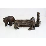 Collection of Austrian wooden carved bears etc to include a carved owl possibly a prisoner of war