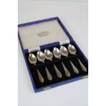 A cased set of six fully hallmarked sterling silver spoons with a Sheffield assay mark.