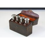 Early 20th century Set of Four Glass Spirit / Cologne Bottles in Leather Case