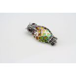 Silver Plique-a-Jour owl brooch