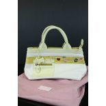 Radley Cream and Yellow Leather Handbag with Leaf Design, Scottie Dog Tag, 35cms wide, with Pink