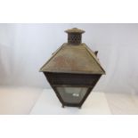 Late 19th / Early 20th century Metal Square Tapering Street Lantern with Panels to either side
