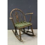 Ercol Low Rocking Chair with Hoop Stick Back and Fleur De Lys Splat