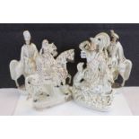 Four 19th century Staffordshire Flatbacks including Three Scottish Gentlemen on Horseback and a