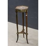 French Jardiniere Stand, hexagonal, the marble top with pierced gilt gallery rail, raised on three