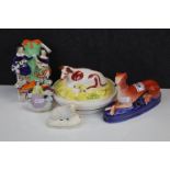 Two 19th century Staffordshire figures together with a Staffordshire Greyhound Pen Stand, Sheep