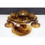 Collection of Davidson Amber Cloud Glass including a Four Piece Dressing Table Set, a Pair of