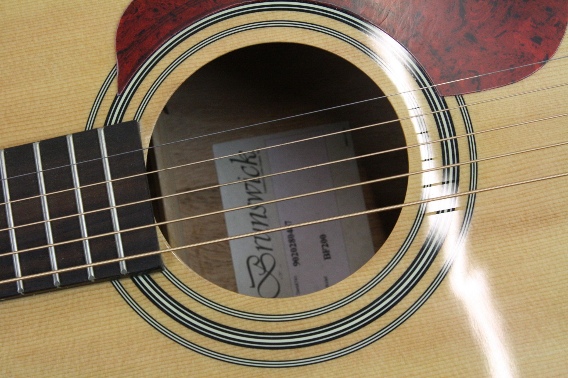 Guitar - A Brunswick BF200 acoustic guitar in natural finish, along with a gig bag. Good condition. - Image 5 of 6