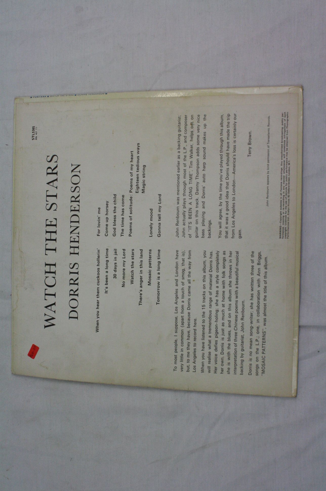 Vinyl - Dorris Henderson Watch The Stars LP on Fontana STL5385 886 407 TY sleeves and vinyl vg+ - Image 5 of 5
