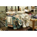Two Ceramic Elephant Plant Stands, tallest 46cms high