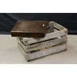 Vintage Wooden Crate, 53cms long together with an Early 20th century Oak Stationery Box