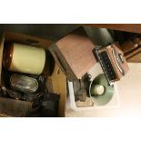 Mixed Lot including Loud Speaker, 2 Voltmeters, Stoneware Jar, Leather Bags, Lights, etc