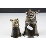Two White Metal ' Fox Head ' Stirrup Cups, 10cms and 7cms high