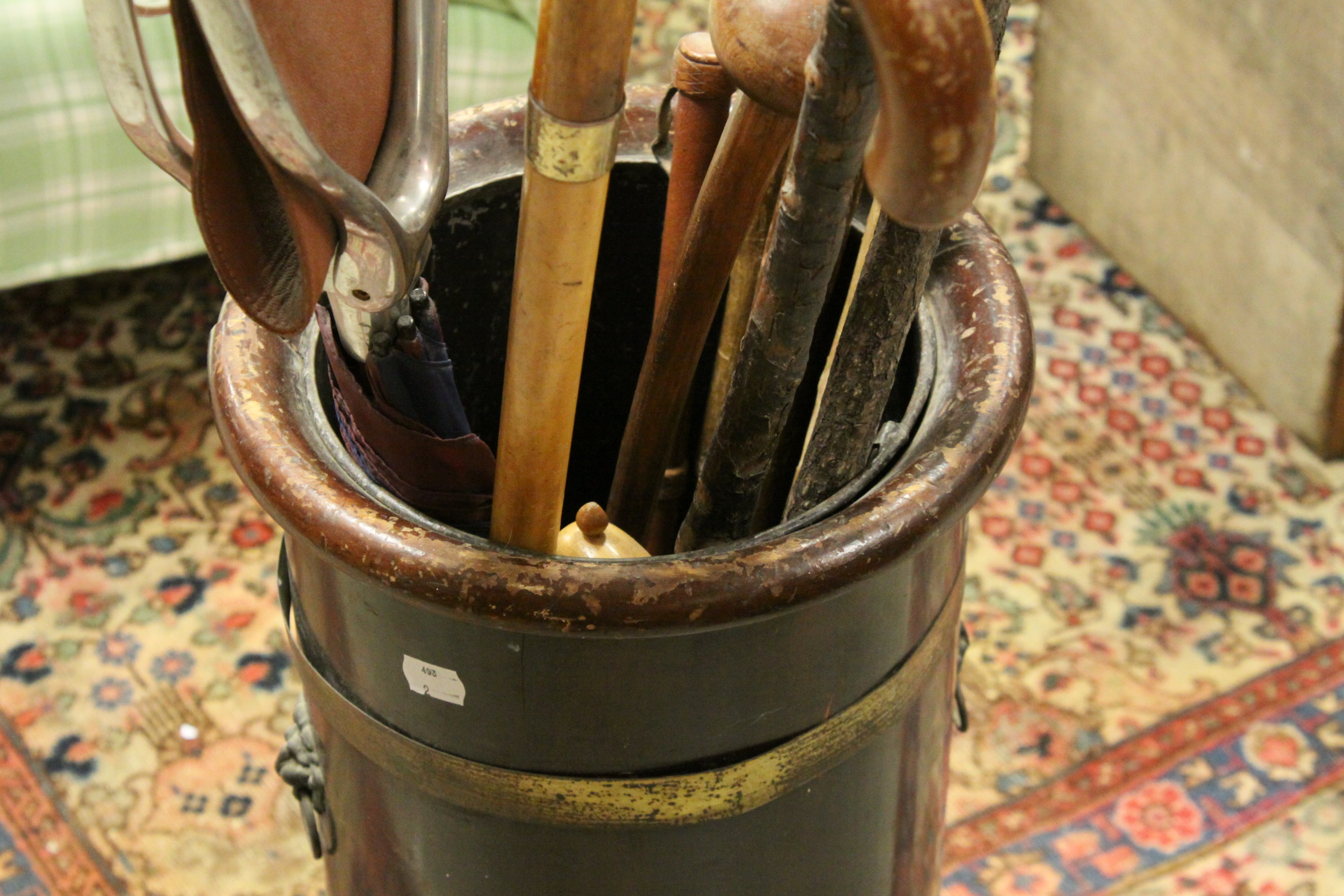 Brass Bound Wooden Stick Barrel, 56cms high together with a Quantity of Sticks including Knobkerrie - Image 4 of 4