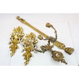Giltwood Wall Three Branch Candle Holder together Three further Giltwood Items