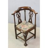 18th century Style Mahogany Child's Corner Chair on Claw and Ball Feet, stamped ' H Samuel 484