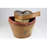 Late 19th / Early 20th century Leather Top Hat Box with Red Silk Lined Interior together with a