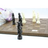 Chinese Figure Chess Set and Board, largest piece 12cms high