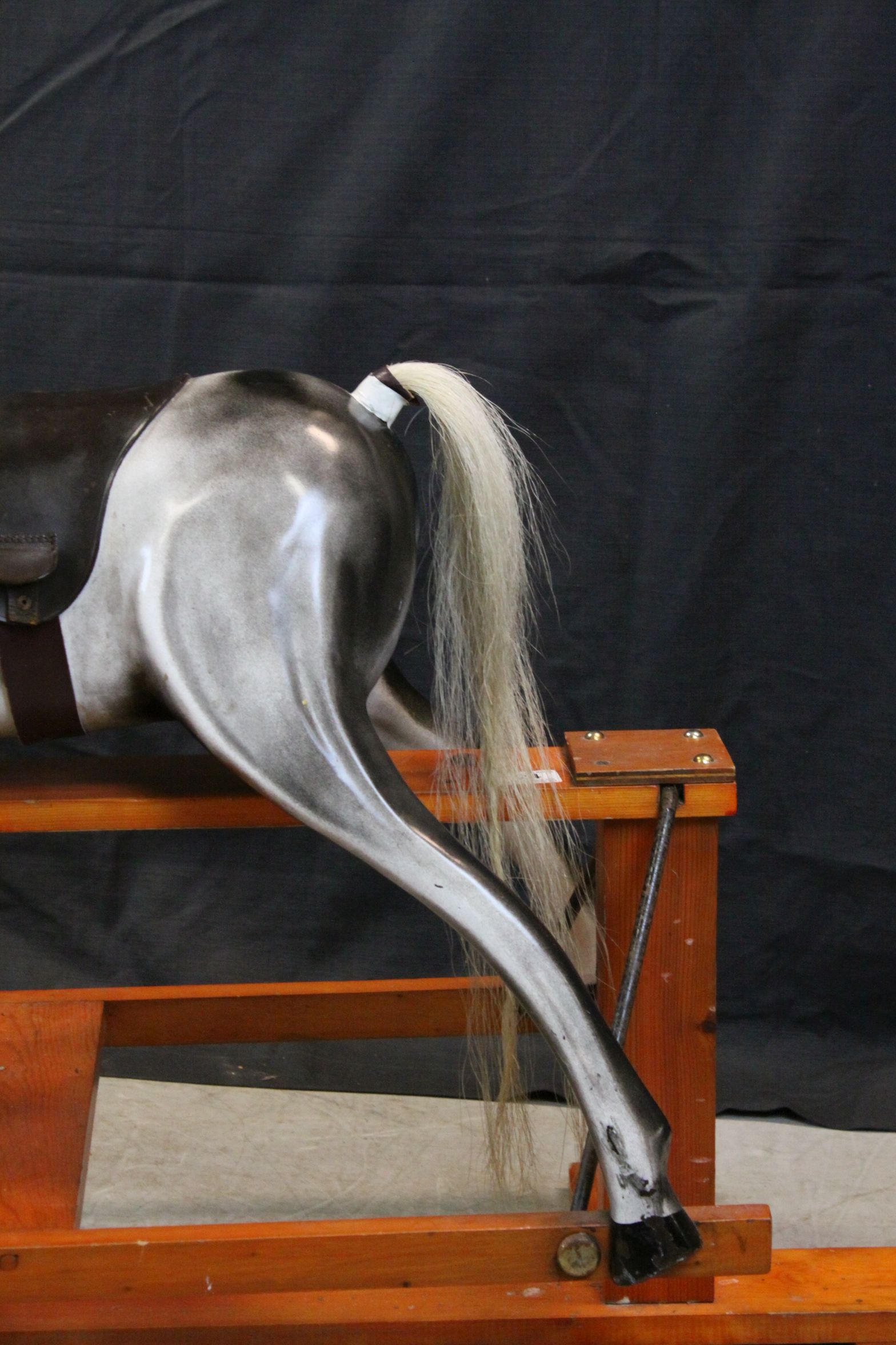 Fibreglass Grey Rocking Horse with Leather Bridle and Saddle, Horse Hair Mane & Tail, raised on a - Image 4 of 9