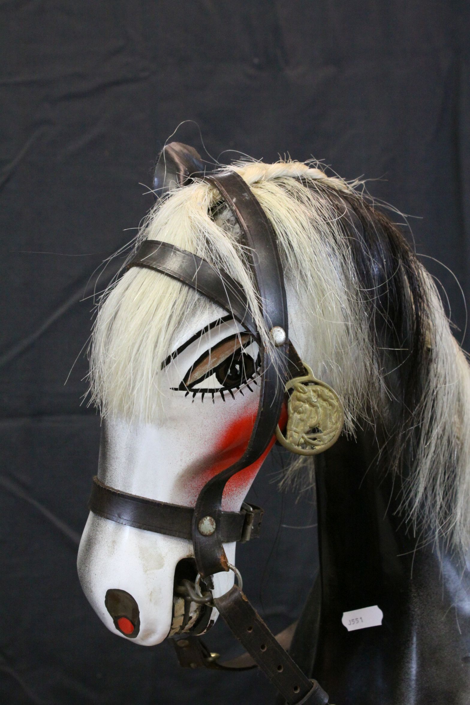 Fibreglass Grey Rocking Horse with Leather Bridle and Saddle, Horse Hair Mane & Tail, raised on a - Image 5 of 9