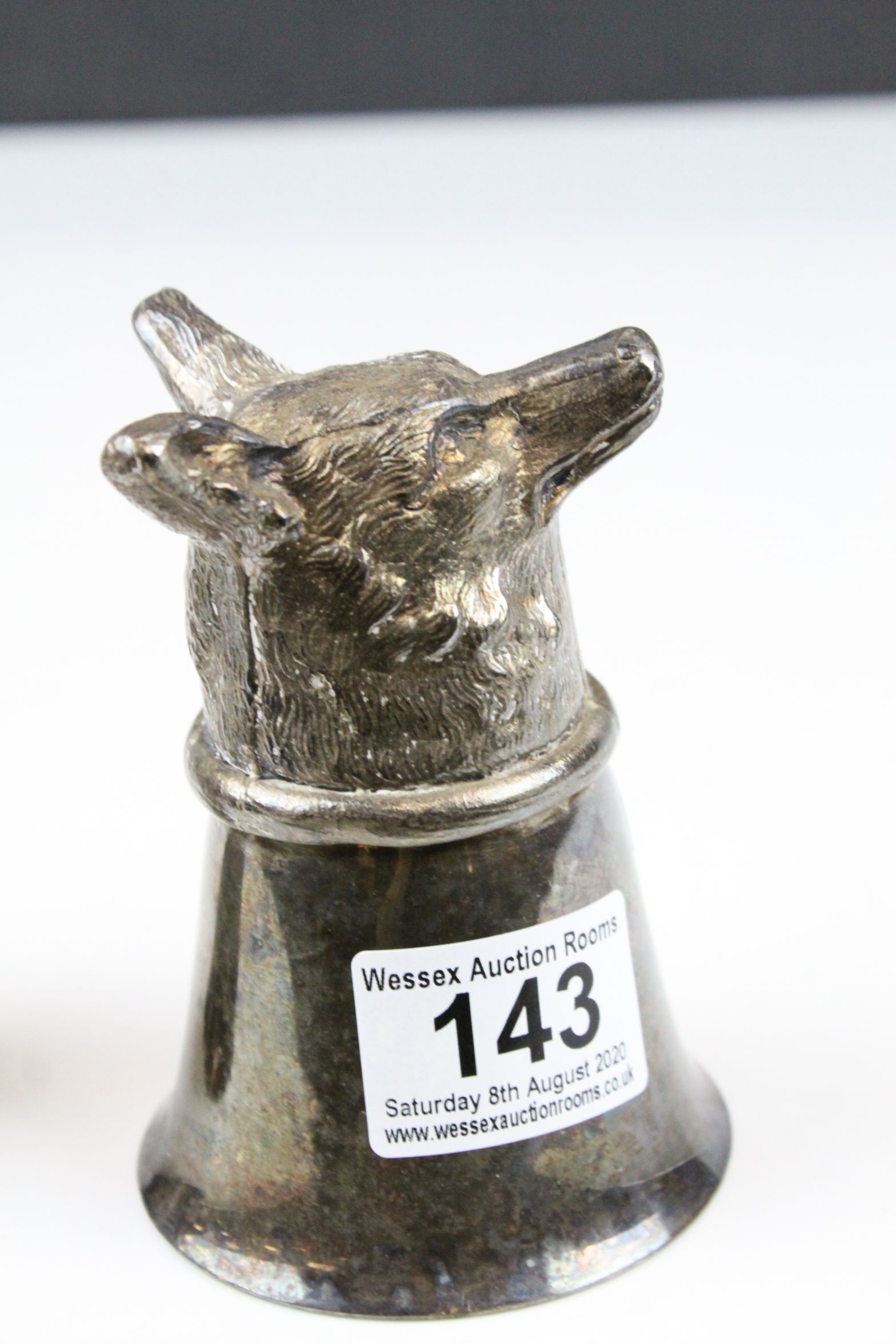 Two White Metal ' Fox Head ' Stirrup Cups, 10cms and 7cms high - Image 3 of 4