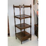 Regency Style Mahogany Four Tier Square Whatnot / Etagere with Drawer below raised on turned