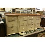 Large Painted Table Top Bank of Twelve Drawers