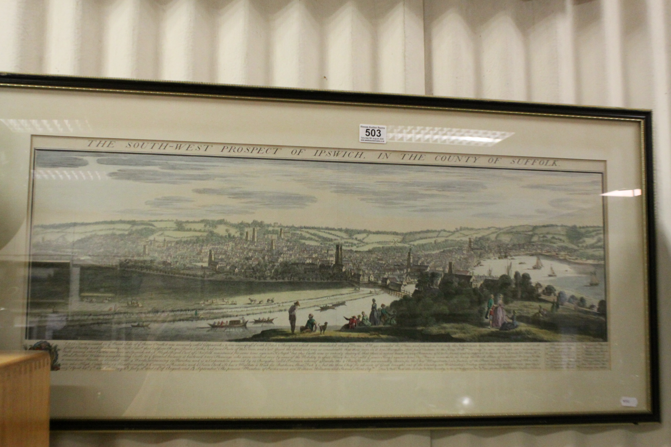 Antique Coloured Engraving ' The South-West Prospect of Ipswich in the County of Sufflok ' 30cms x
