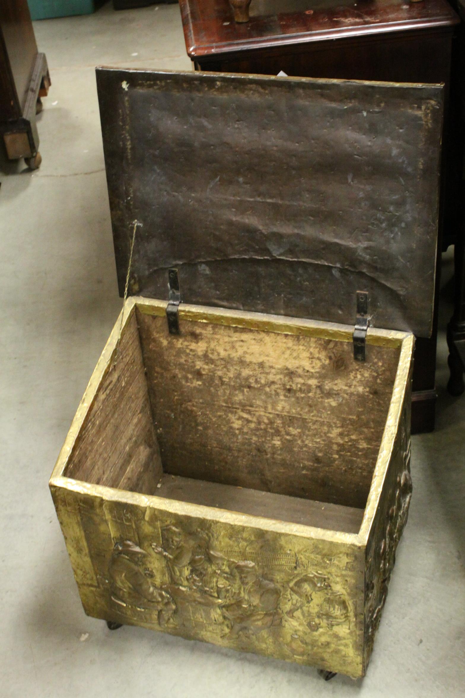Brass Relief Covered Coal Box, 56cms wide - Image 3 of 3