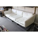 Retro 1960's / 70's White Leatherette Three Seater Sofa raised on Chrome Angular Base, 204cms long x