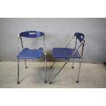 Pair of Retro ' Sitland Ouverture ' Chrome and Blue Plastic Folding Chairs