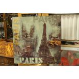 A large mixed method art panel collage depicting scenes of old Paris, 81 x 81cm