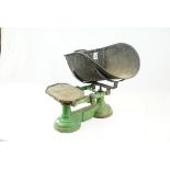 Set of Late 19th / Early 20th century Cast Iron Green Enamelled Weighing Scales stamped ' To Weigh