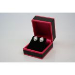 Pair of Silver Stud Earrings set with Central Opal Panel and CZ's