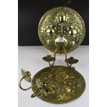 Pair of 19th century Dutch Brass Wall Candle Reflectors, each one with twin candle sconces and