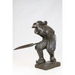 Carved Wood Figure of ' Chouan au Guet ' holding a Scythe, signed Jul Martin, 35cms high