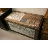 Vintage Pine Storage Box with painted panels for Garner, 100cms long x 50cms high