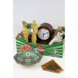 Box of Mixed Collectables including Bulova Clock, Oriental Figures, Letter Rack, Caopdimonte