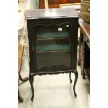 Late 19th century Ebonised Display Cabinet, the Single Glazed Door opening to reveal three