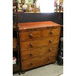 19th century Mahogany Chest of Two Short over Three Long Drawers raised on bun feet, 89cms wide x