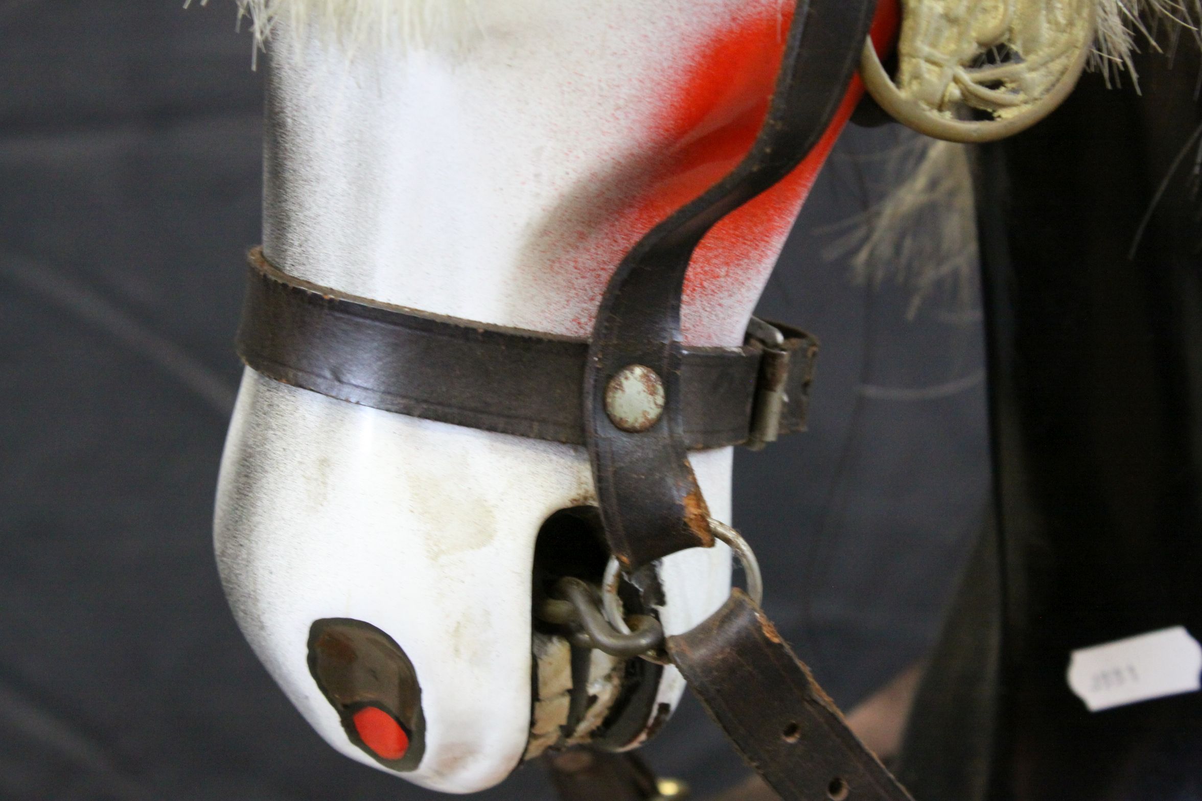 Fibreglass Grey Rocking Horse with Leather Bridle and Saddle, Horse Hair Mane & Tail, raised on a - Image 6 of 9