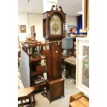 George III Mahogany Longcase 8 Day Clock, the hood with broken swan neck pediment and eagle