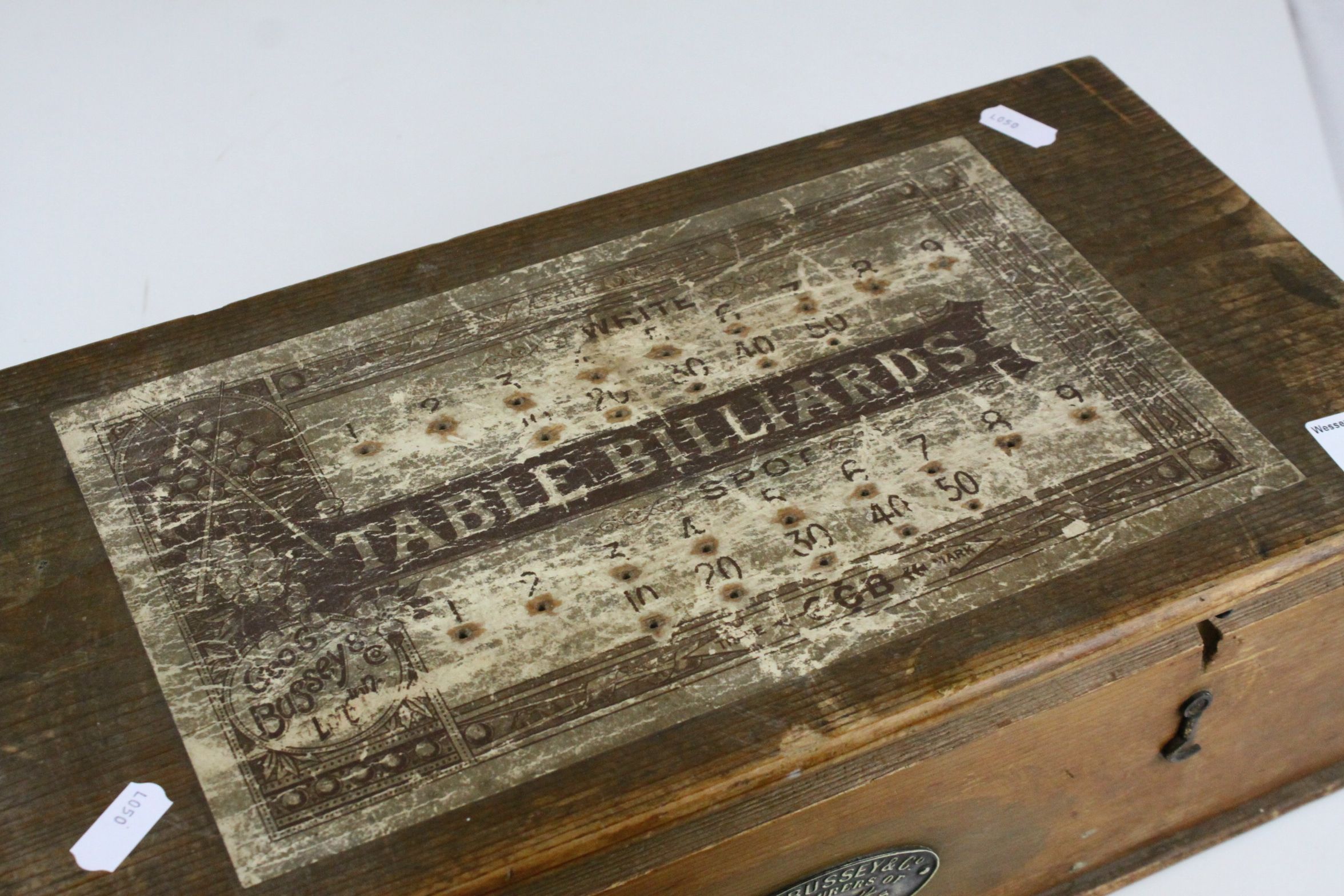 George C Bussey & Co Table Billards Set contained within it's original Pine Box with Brass Plaque to - Image 8 of 8