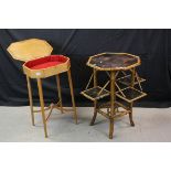 Victorian Bamboo and Lacquer Octagonal Table together with Pale Wood Bijouterie Table