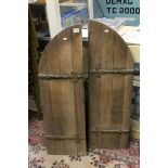 Pair of Oak Gothic Style Arched Shutters / Doors with large Iron Hinges, 111cms high x 68cms wide