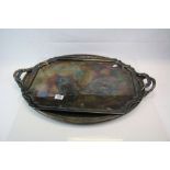 Large Silver Plated Oval Twin Handled Serving Tray, 71cms together with another Silver Plated