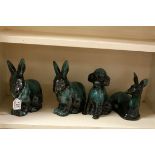 Blue Mountain Pottery - Two Rabbits, Poodle and a Deer, tallest 21cms high