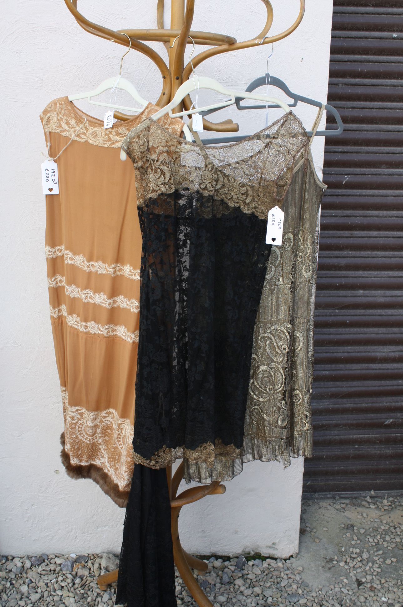 Vintage Clothing - Three 1920's Dresses including Caramel Silk Satin Dress